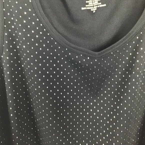 Women's Black Rib-Knit Silver Dots Scoop Neck Top - Picture 4 of 9